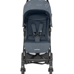 Gray baby stroller with visible Maxi-Cosi branding on a white background.