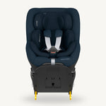 Navy blue car seat with visible Maxi-Cosi branding on a white background.