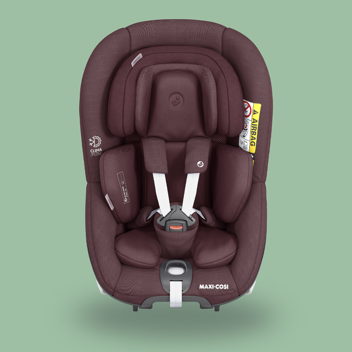 A Maxi-Cosi Pearl 360 rotating car seat in burgundy.