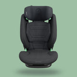 A black Maxi-Cosi RodiFix Pro² i-Size child car seat against a green background.