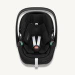 A black Maxi-Cosi Pebble 360 Pro2 baby car seat designed for newborns with a full lie-flat recline.