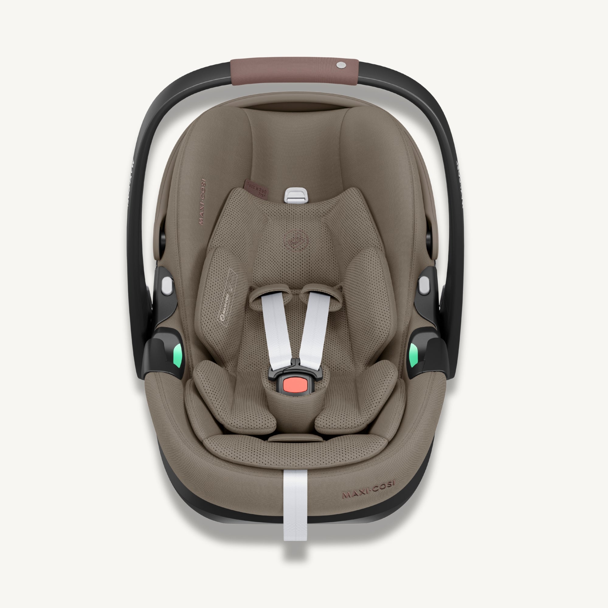 Truffle Maxi-Cosi baby car seat with black frame on a white background.