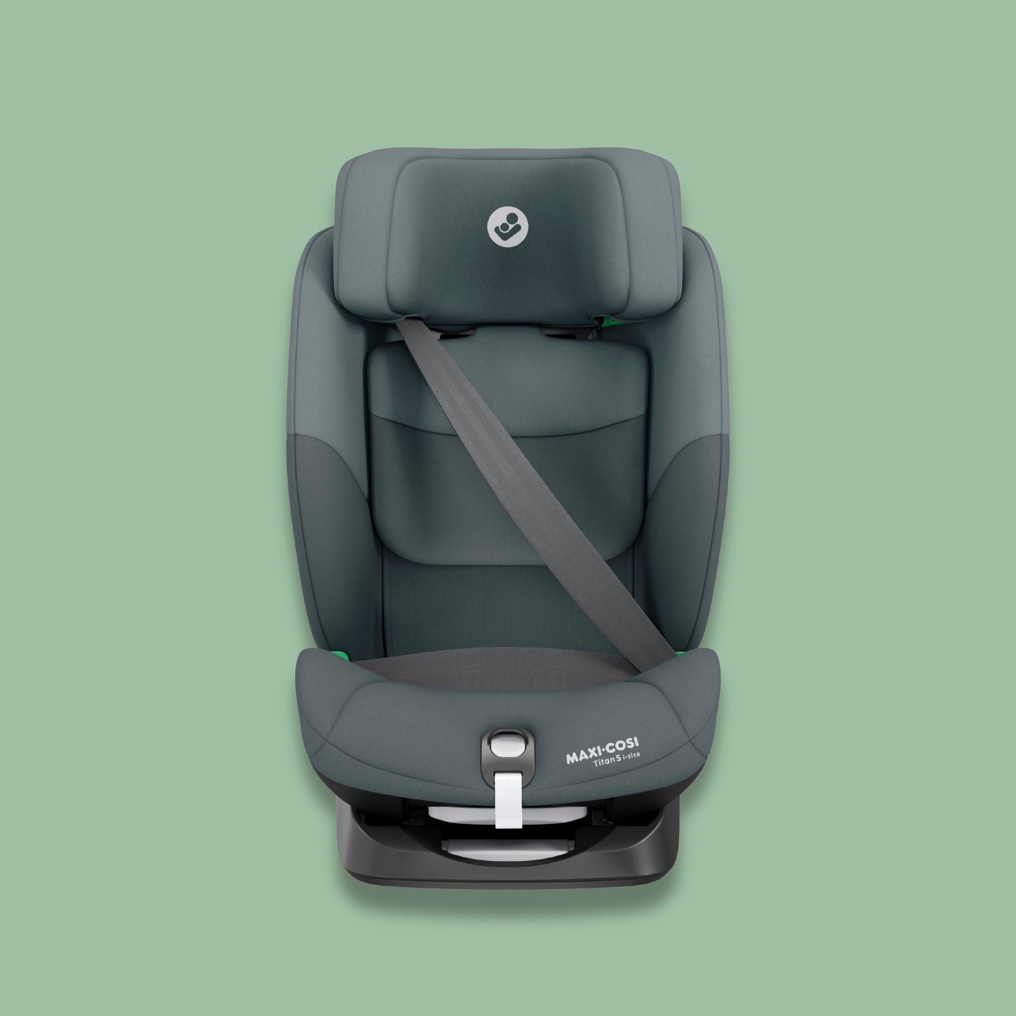 Gray Maxi-Cosi Toddler Car Seat on a green background.